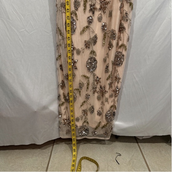 NWT $498 Mac Duggal [ 8 ] Hand Beaded Floral Spaghetti Strap Gown in‎ Rose Pink - Picture 4 of 13